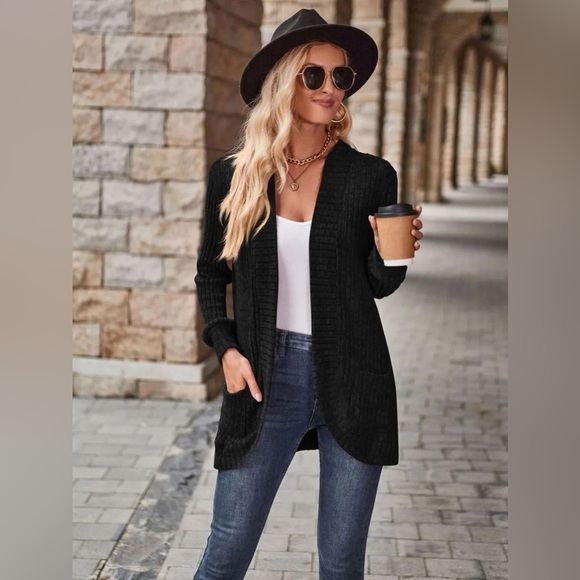 Cozy Elegance Open Front Cardigan with Pockets - Picture 1 of 4
